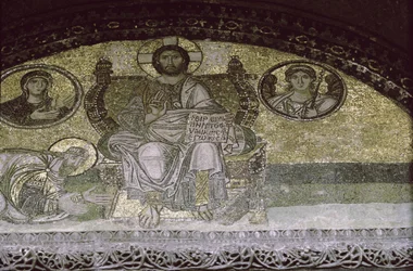 Kaiser Leo der Weise kniet vor Christus Pantokrator